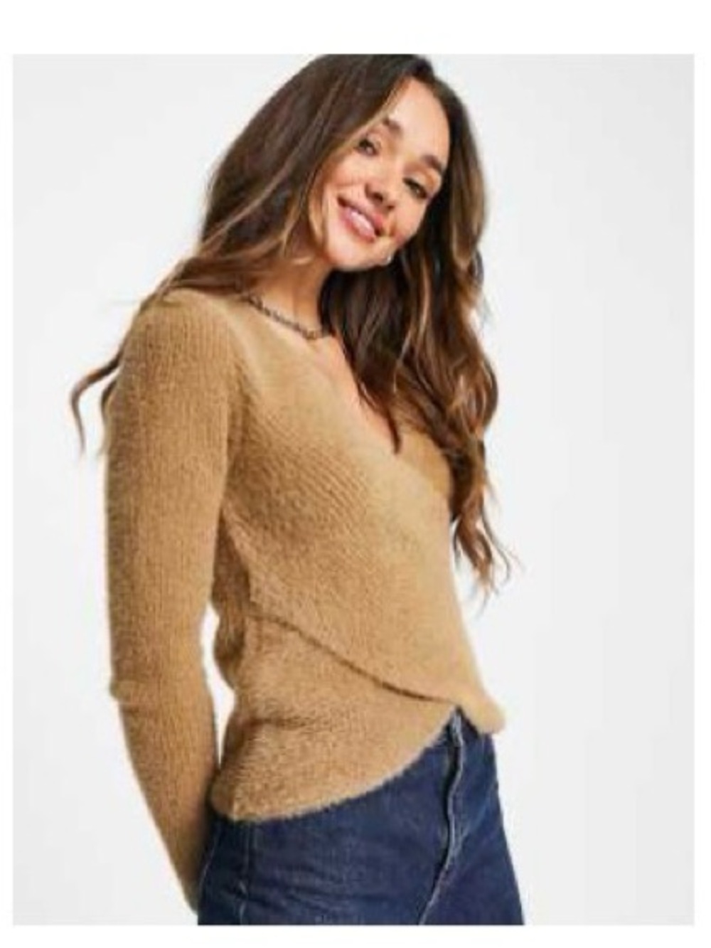 VILA Camel Tan V-Neck Women's Sweater